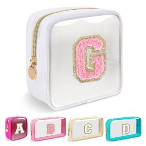 Mini Clear Personalized Initial Makeup Bag,nylon Preppy A-z Chenille Letter🥰